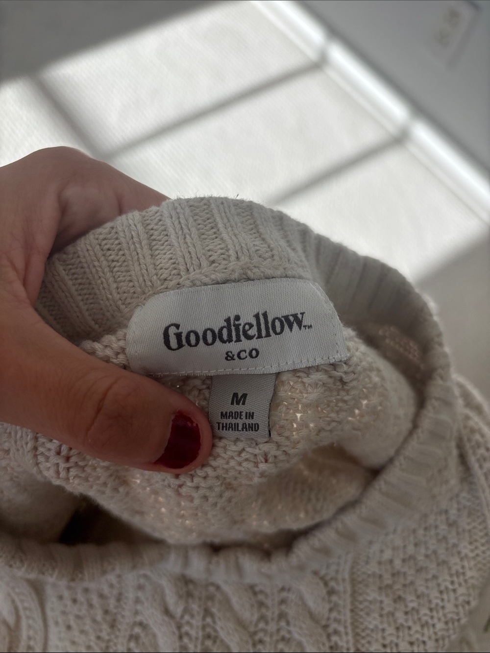 Goodfellow & Co Men’s Light Cream Cable Crewneck Sweater - Picture 2 of 2